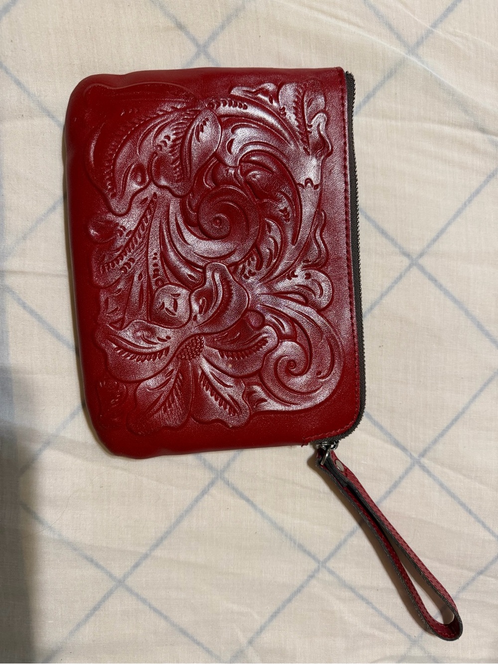 Patricia Nash Embossed Red Leather Wristlet